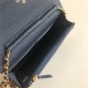 Classic Wallet on Chain A33814 Grained Calfskin Navy Gold Metal B