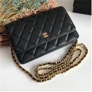 Classic Wallet on Chain A33814 Lambskin Black Gold Metal B