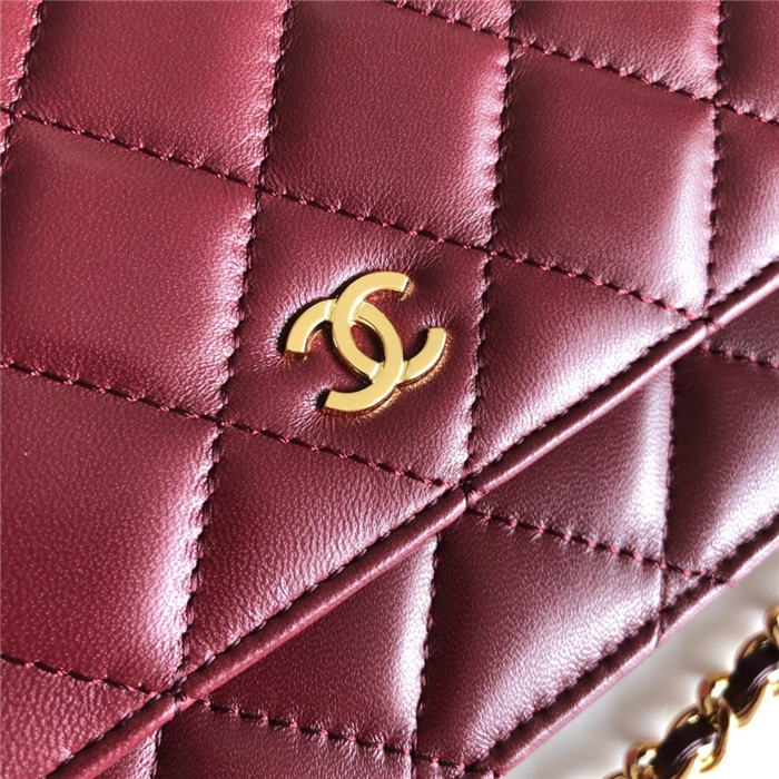 Classic Wallet on Chain A33814 Lambskin Burgundy Gold Metal B