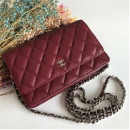 Classic Wallet on Chain A33814 Lambskin Burgundy Silver Metal B