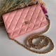 Classic Wallet on Chain A33814 Lambskin Pink Gold Metal B