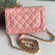 Classic Wallet on Chain A33814 Lambskin Pink Gold Metal B