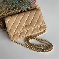 Classic Wallet on Chain A33814 Lambskin Beige Gold Metal B