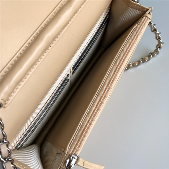 Classic Wallet on Chain A33814 Lambskin Beige Silver Metal B