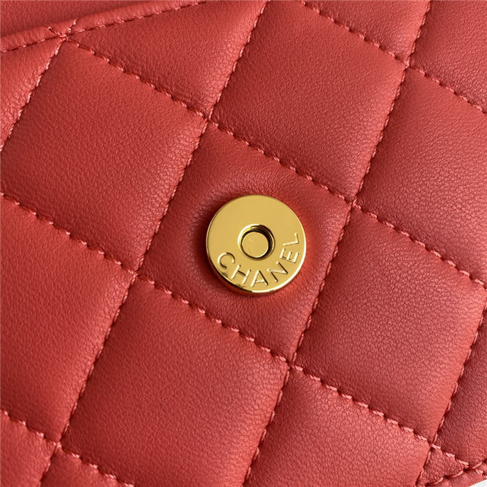 Chanel Wallet on Chain Lambskin, Zirconium & Gold-Tone Metal Red A