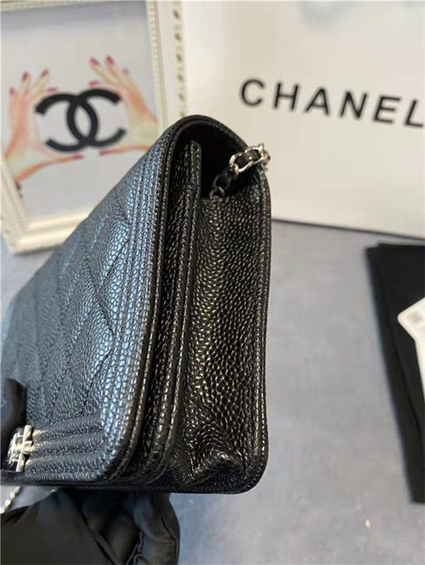 BOY Chanel WALLET ON CHAIN Grained Calfskin & Silver-Tone Metal Black High