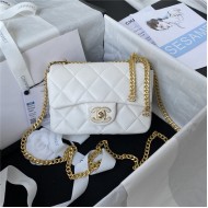 Chanel MINI FLAP BAG with Enamel buckle Lambskin & Gold-Tone Metal White A