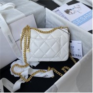 Chanel MINI FLAP BAG with Enamel buckle Lambskin & Gold-Tone Metal White A