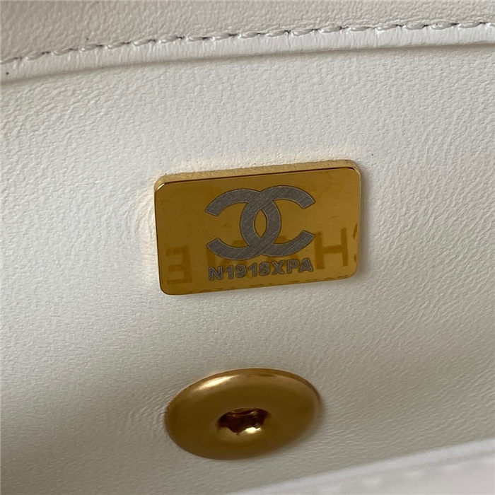 Chanel MINI FLAP BAG with Enamel buckle Lambskin & Gold-Tone Metal White A