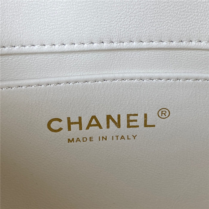 Chanel MINI FLAP BAG with Enamel buckle Lambskin & Gold-Tone Metal White A