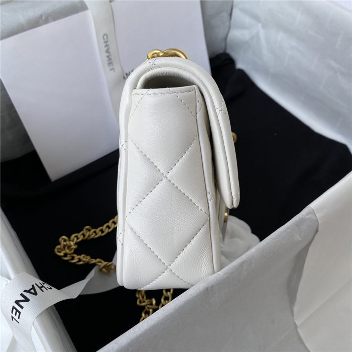 Chanel MINI FLAP BAG with Enamel buckle Lambskin & Gold-Tone Metal White A