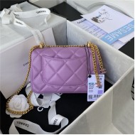 Chanel MINI FLAP BAG with Enamel buckle Lambskin & Gold-Tone Metal Purple A