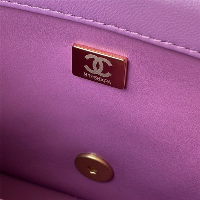 Chanel MINI FLAP BAG with Enamel buckle Lambskin & Gold-Tone Metal Purple A