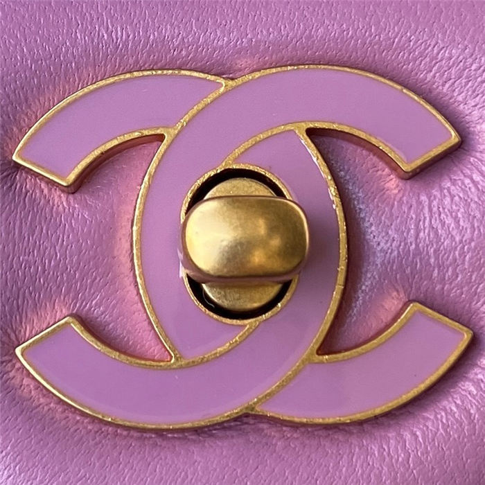 Chanel MINI FLAP BAG with Enamel buckle Lambskin & Gold-Tone Metal Purple A