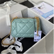 Chanel MINI FLAP BAG with Enamel buckle Lambskin & Gold-Tone Metal Green A