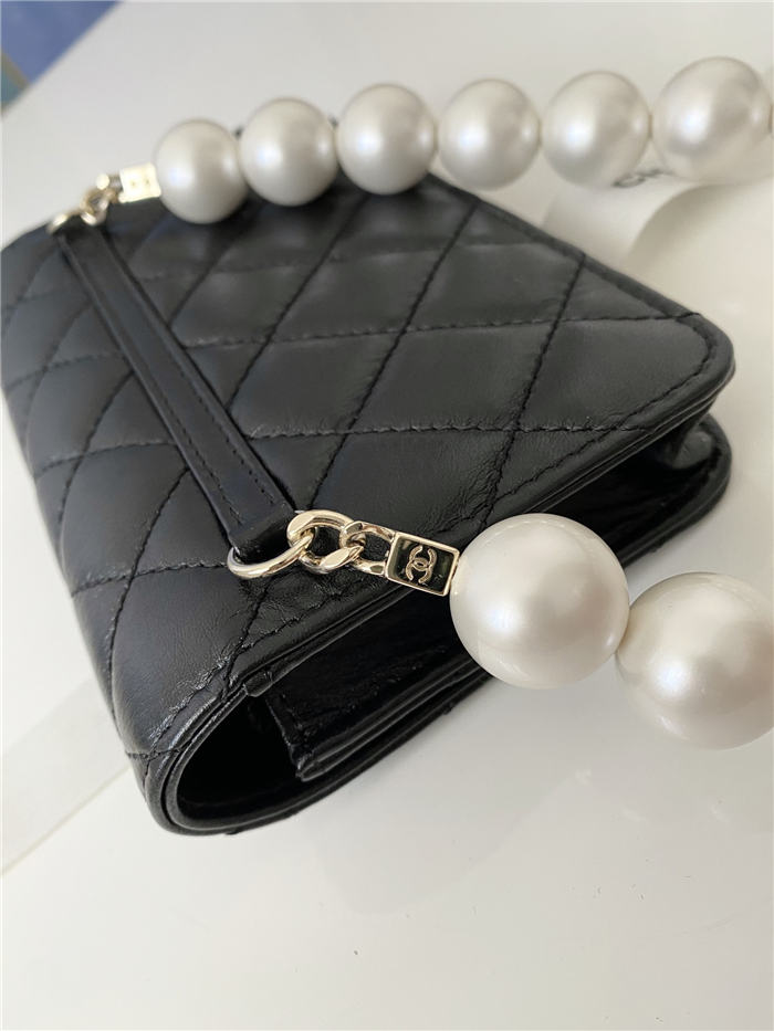 Chanel Wallet on Chain Imitation Pearls Black High