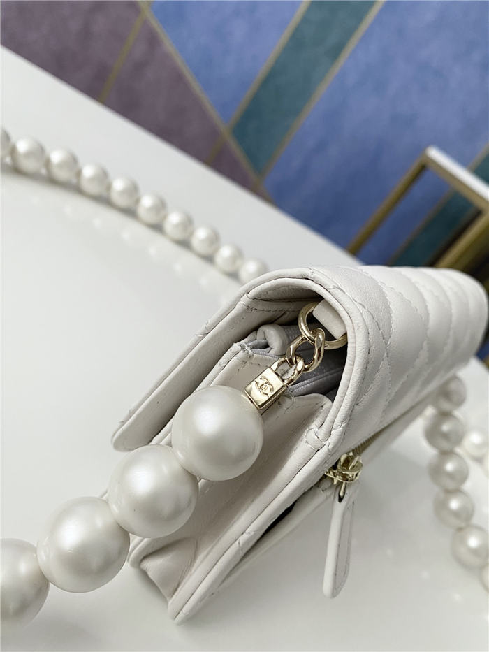 Chanel Wallet on Chain Imitation Pearls White High