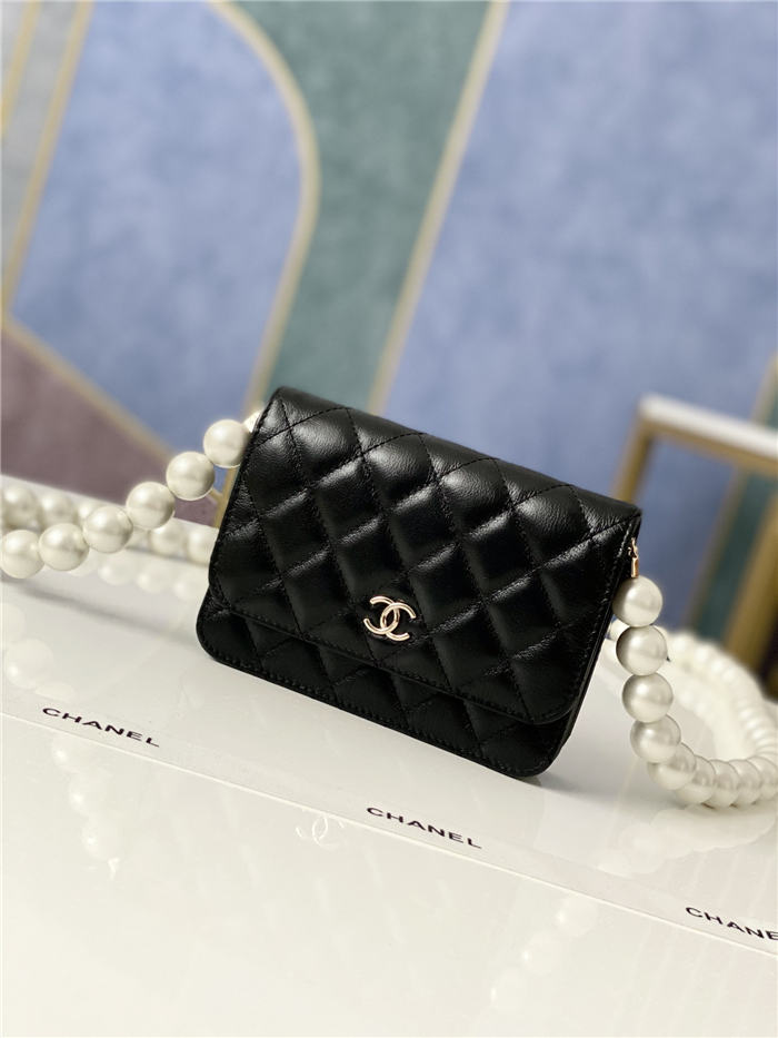 Chanel Wallet on Chain Imitation Pearls Black High