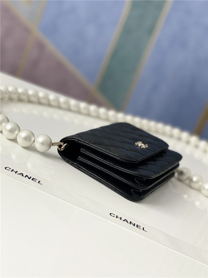 Chanel Wallet on Chain Imitation Pearls Black High