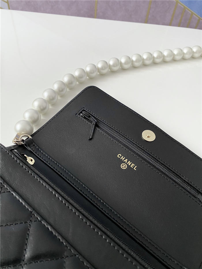 Chanel Wallet on Chain Imitation Pearls Black High