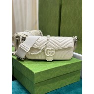 GG MARMONT MATELASSÉ SHOULDER BAG 734814 Leather White high