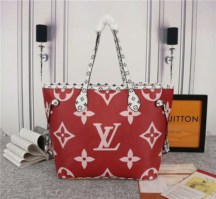 Louis Vuitton Neverfull MM Bag Monogram Red Mid