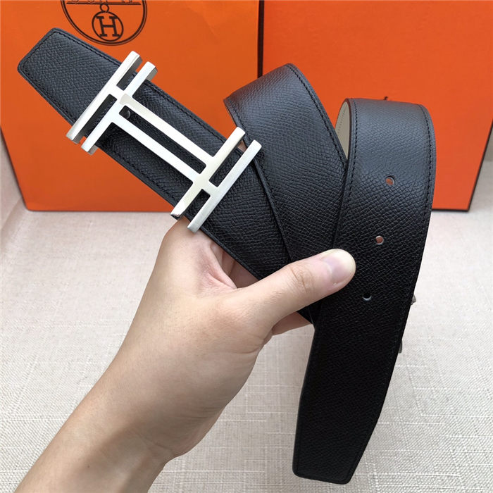 Hermes H au Carre belt buckle & Reversible leather strap 38 mm Epsom Black/White High