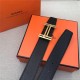 Hermes H au Carre belt buckle & Reversible leather strap 38 mm Epsom Black/Coffee High