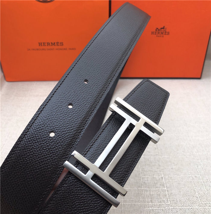 Hermes H au Carre belt buckle & Reversible leather strap 38 mm Epsom Black/Coffee High