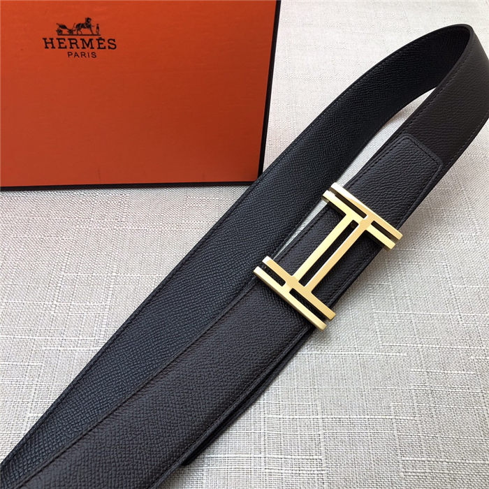 Hermes H au Carre belt buckle & Reversible leather strap 38 mm Epsom Black/Coffee High