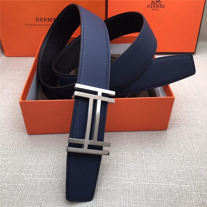 Hermes H au Carre belt buckle & Reversible leather strap 38 mm Epsom Black/Navy High