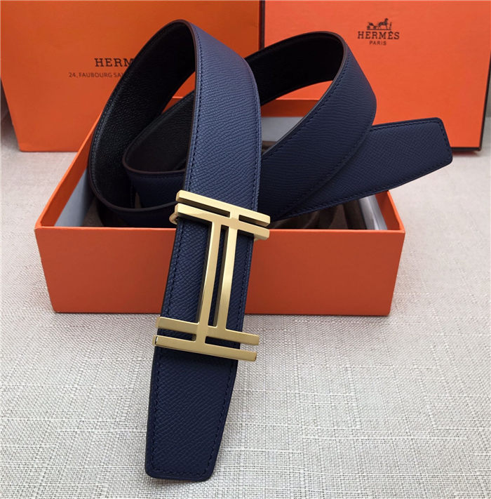 Hermes H au Carre belt buckle & Reversible leather strap 38 mm Epsom Black/Navy High