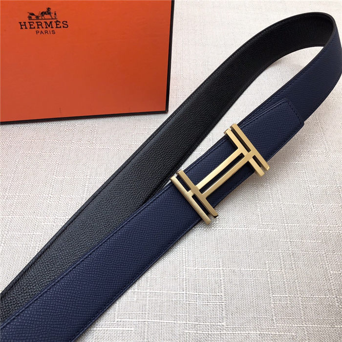 Hermes H au Carre belt buckle & Reversible leather strap 38 mm Epsom Black/Navy High