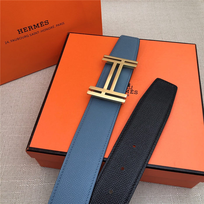 Hermes H au Carre belt buckle & Reversible leather strap 38 mm Epsom Black/Blue High