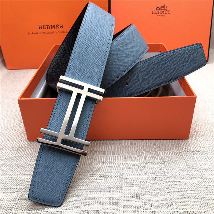 Hermes H au Carre belt buckle & Reversible leather strap 38 mm Epsom Black/Blue High