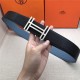 Hermes H au Carre belt buckle & Reversible leather strap 38 mm Epsom Black/Blue High