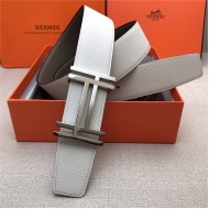 Hermes H au Carre belt buckle & Reversible leather strap 38 mm Epsom White/Grey High