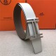 Hermes H au Carre belt buckle & Reversible leather strap 38 mm Epsom White/Grey High