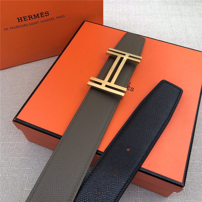 Hermes H au Carre belt buckle & Reversible leather strap 38 mm Epsom Black/Grey High