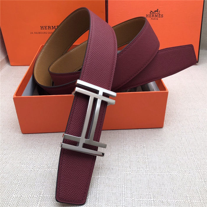 Hermes H au Carre belt buckle & Reversible leather strap 38 mm Epsom Camel/Burgundy High