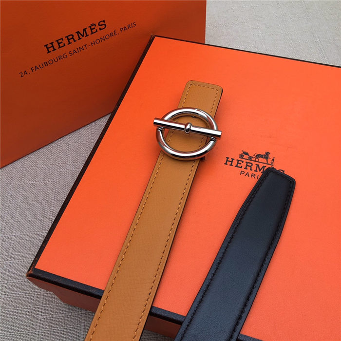 Hermes Circle belt buckle & Reversible leather strap 25 mm Epsom Orange High