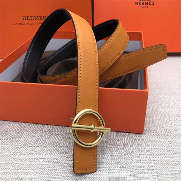 Hermes Circle belt buckle & Reversible leather strap 25 mm Epsom Orange High