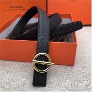 Hermes Circle belt buckle & Reversible leather strap 25 mm Epsom Black High