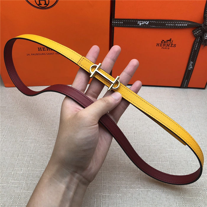 Hermes Gamma belt buckle & Reversible leather strap 13 mm Epsom Yellow/Wine High