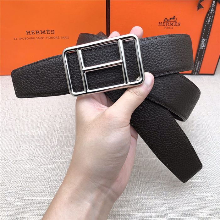 Hermes Cape Town belt buckle & Reversible leather strap 38 mm Togo Coffee High