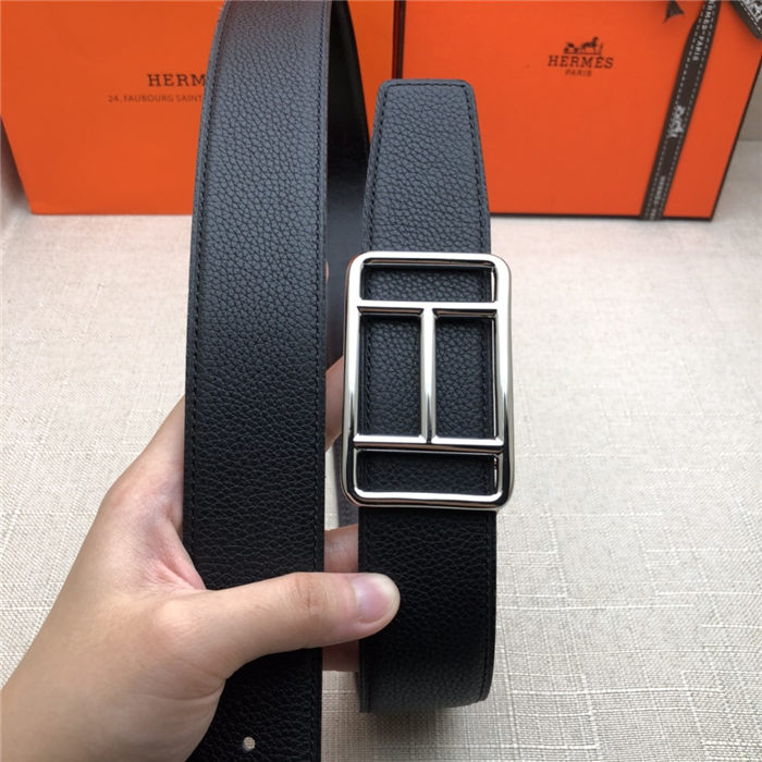 Hermes Cape Town belt buckle & Reversible leather strap 38 mm Togo Black High