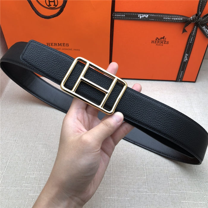 Hermes Cape Town belt buckle & Reversible leather strap 38 mm Togo Black High