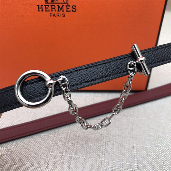 Hermes Chain belt buckle & Reversible leather strap 13 mm Epsom Black/Burgundy High