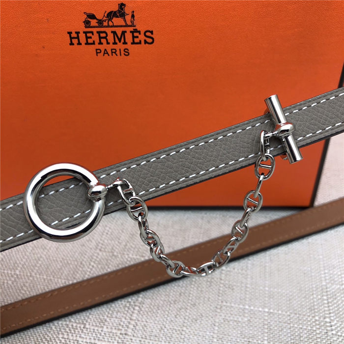 Hermes Chain belt buckle & Reversible leather strap 13 mm Epsom Grey/Camel High