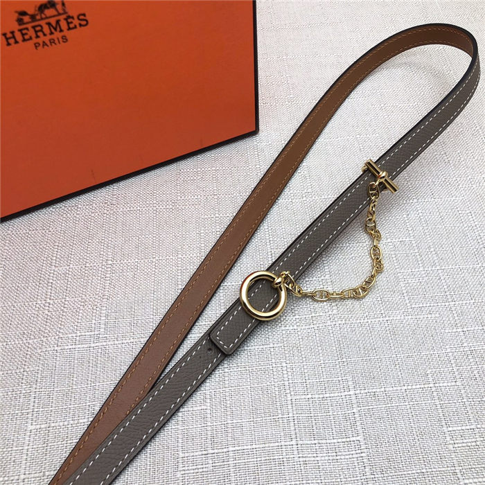 Hermes Chain belt buckle & Reversible leather strap 13 mm Epsom Grey/Camel High